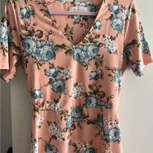 Floral V-Neck Midi Dress in Pink and Blue